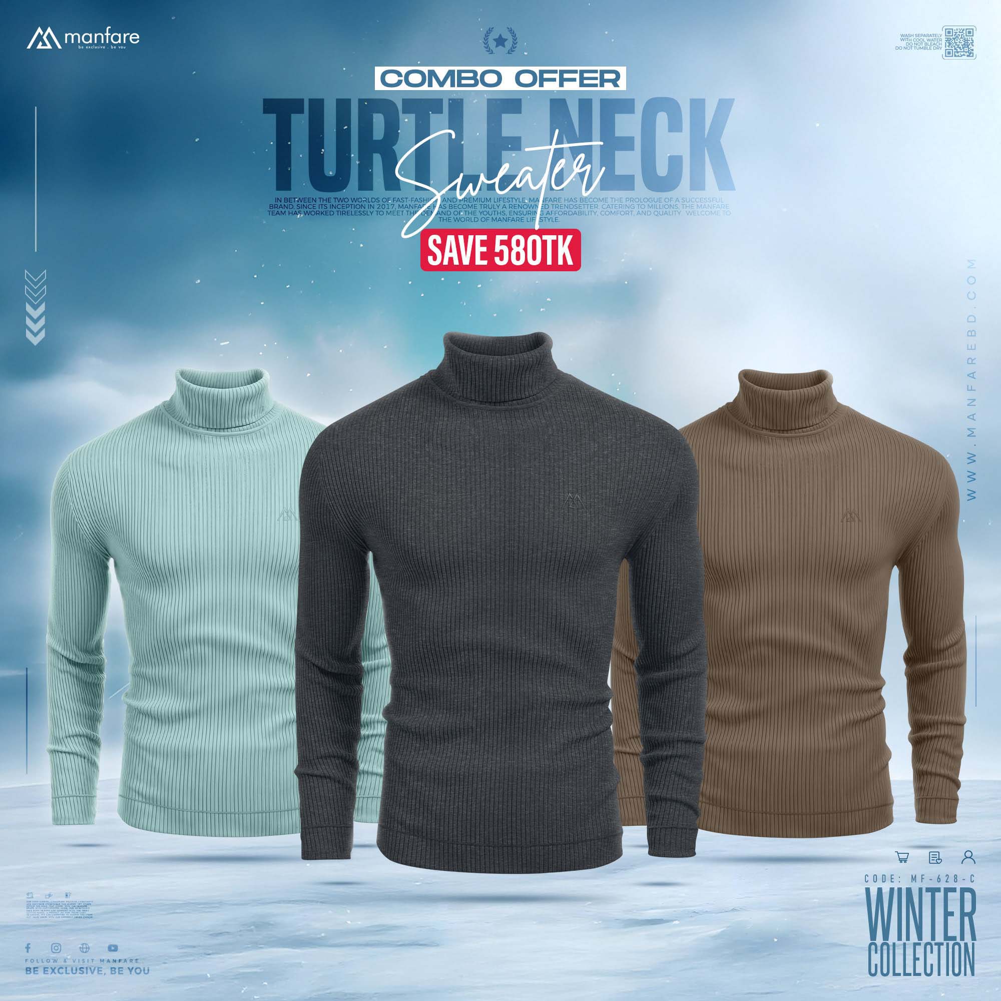 Picture of Turtle Neck Premium Rib Fabrics Sweater For Men I MF-628-C | 3 Pcs Combo Offer I Save 580tk