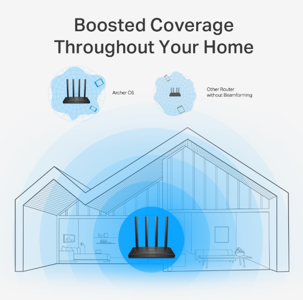Picture of TP-Link Archer C6 V4 - Supports 802.11 AC Standard - Simultaneous 2.4GHz 400 Mbps - MU-MIMO Dual WiFi Router