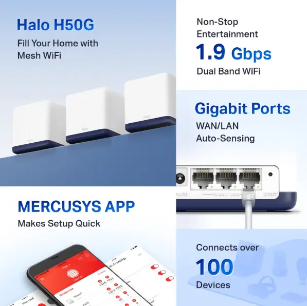 Picture of Mercusys Halo H50G AC1900 Whole Home Gigabit Mesh Wi-Fi System 3 Pack