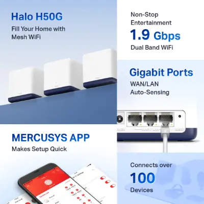Picture of Mercusys Halo H50G AC1900 Whole Home Gigabit Mesh Wi-Fi System 3 Pack