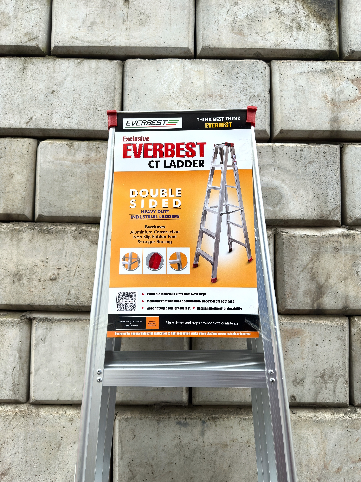 Picture of High Quality Double Sided Heavy Duty Industrial Ladder 6 to 23 Steps Strong Durable Safe Multipurpose Work Ladder