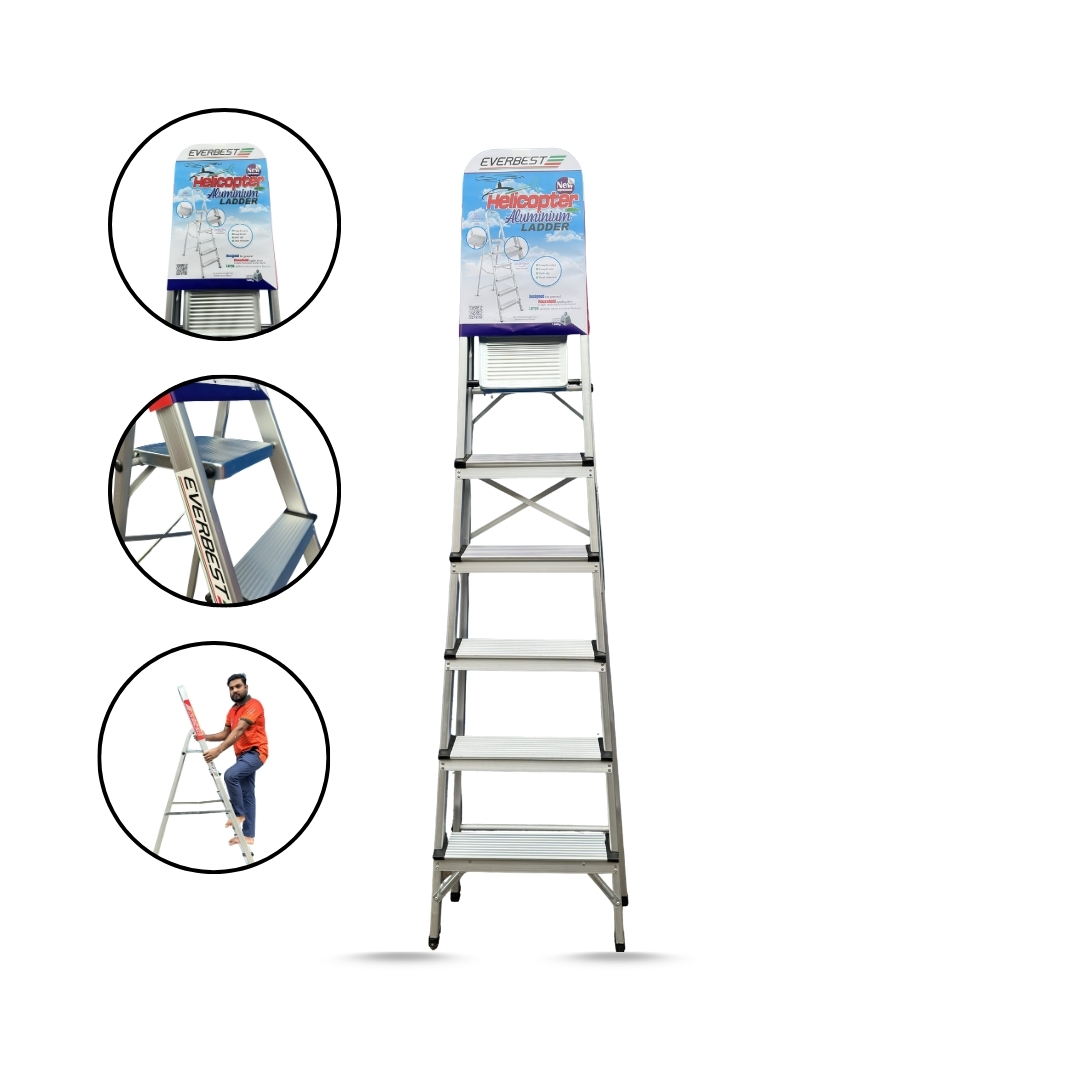 Picture of Helicopter Brand Aluminum Safety Ladder with 3-10 Steps, Platform & Rails – Durable