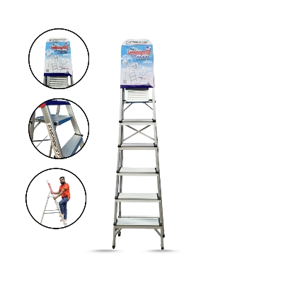 Picture of Helicopter Brand Aluminum Safety Ladder with 3-10 Steps, Platform & Rails – Durable