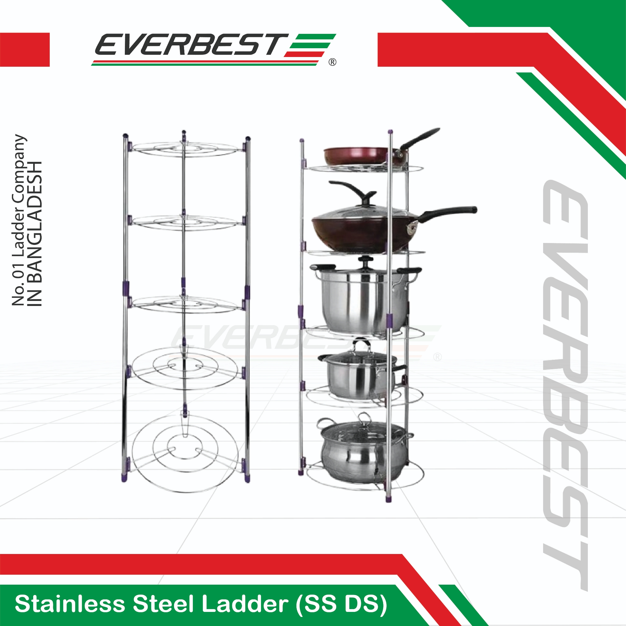 Picture of Stainless Steel 5 Layer Kitchen Rack | Heavy Duty Pots & Pan Organizer | Durable, Rust-Resistant Storage Shelf | EVERBEST Bangladesh