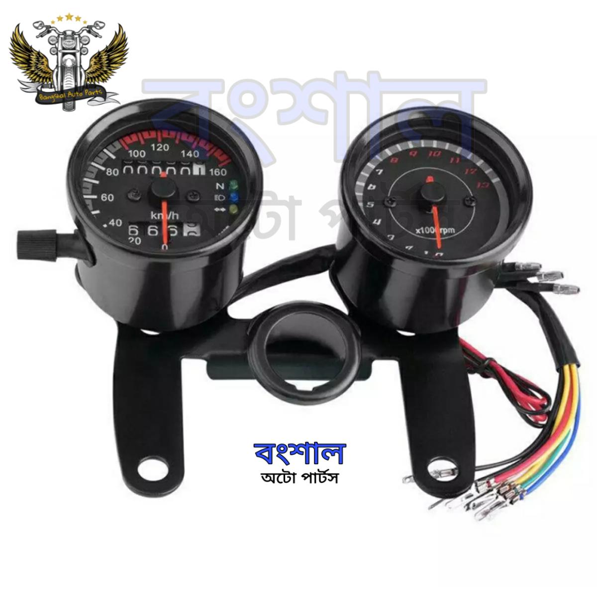Picture of Cafe Racer Motorcycle Odometer Speedmeter Tachometer LED Speed Meter - Black