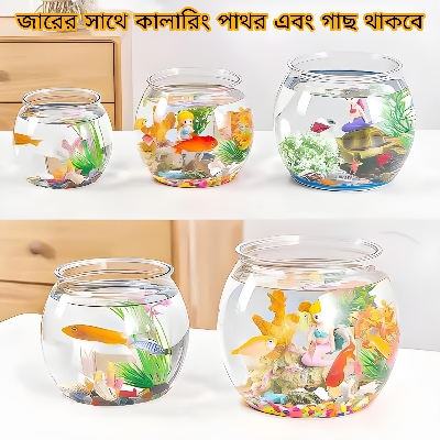 Picture of Glass Fish Bowl With Colorful Stones & Tree Aquarium, Fishbowl, Cat Fishbow, Cat Fishbow, Round Fish Bowl, Glass Fish Bowl, Clear Acrylic, Explosion-proof Fish Bowl, House Plant Container, Polycarbonate Pot, Underwater, Large Made in Bangladesh