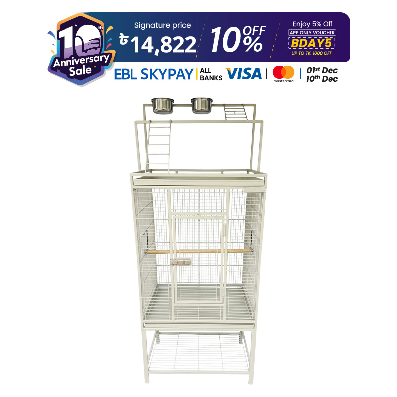 Picture of Large Family Bird Temp Cage With Double Roof Top Play Ground , Luxury Pet Parrot Cage Ornamental Cage Metal Cage Transparent Glass Cage Door Feeding Cage Birds/Cages