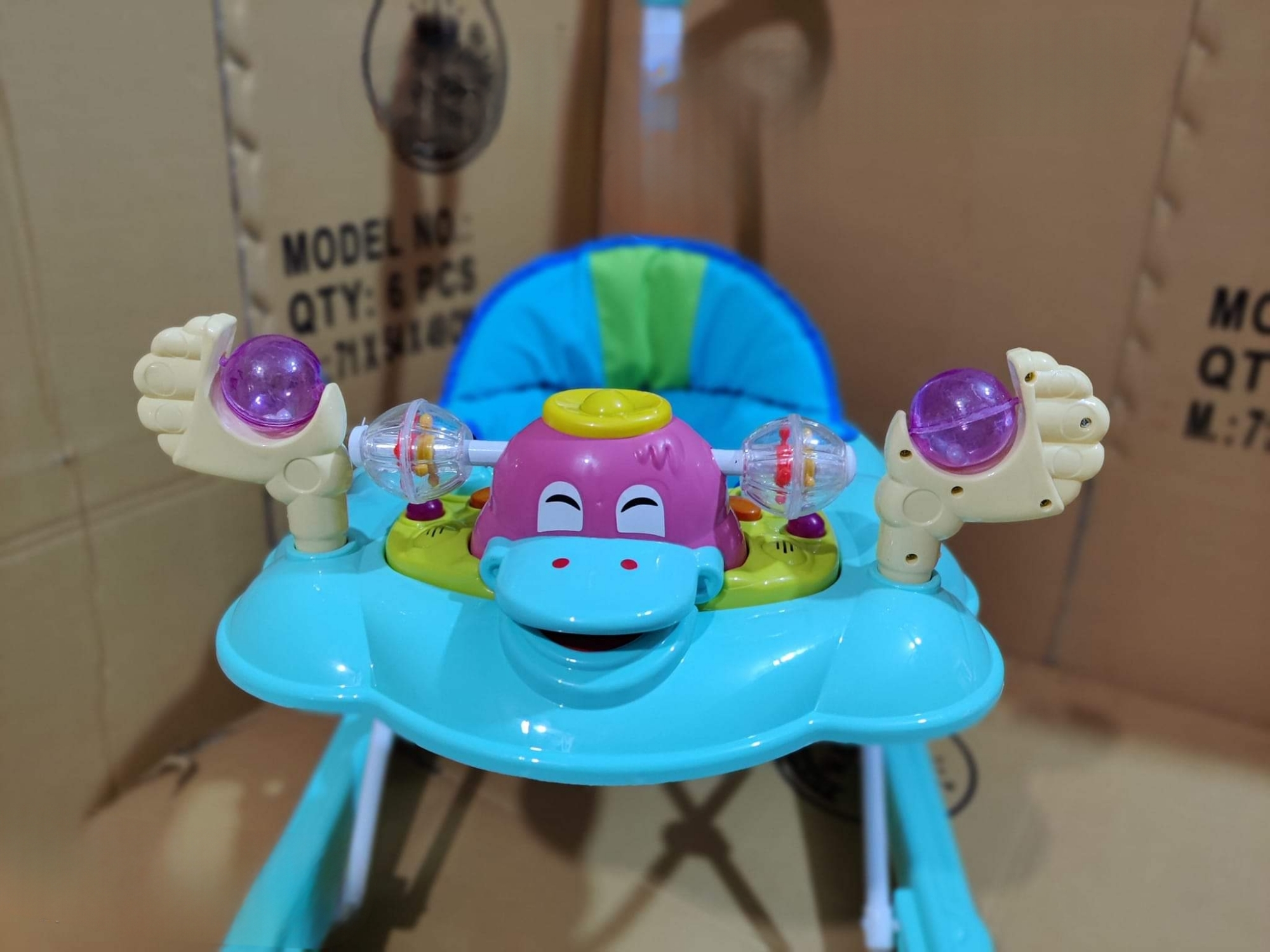 Picture of Mee Mee 360° Baby Activity Walker | 3 Level Adjustable Height, Foot Mat, Musical Detachable Toy Bar | Parental Push Handle, Anti-Rollover Folding Walker for Boys, Girls, Kids | 6-18 Months 15kg (Blue) Cash On Delivery Available