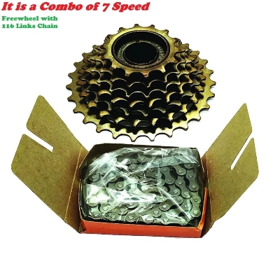 Picture of Bicycle Freewheel + Chain Combo of 7Speed Freewheel with 116 Links Chain for 7, 21 Speed Gear Cycle