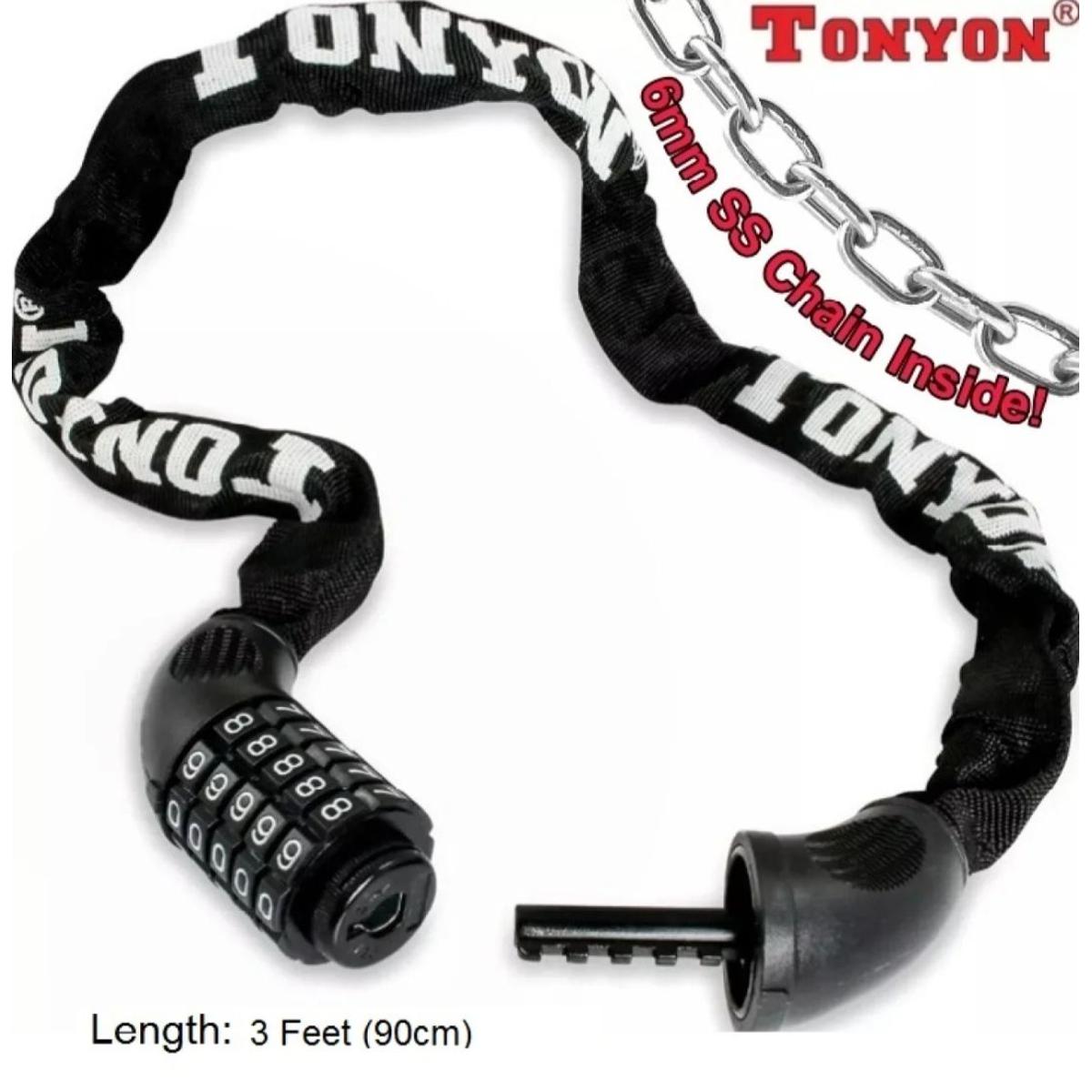 Picture of Tonyon Ss Chain Lock. 5 Digit Password Combination Ss Chain Lock For Bicycle Motorcycle. Password Lock For Cycle & Bike. - সাইকেল
