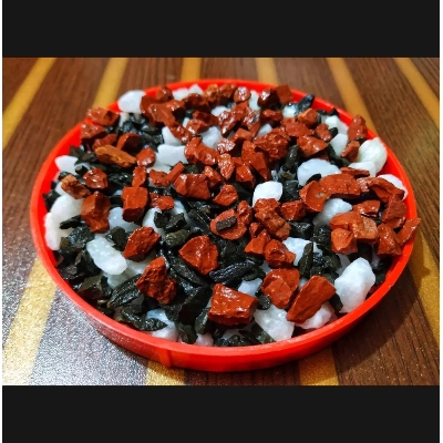 Picture of 3Kg White, Black & Red Mixed Color Stone or Aquarium, Rock Gardens, Cactus Pot, Bamboo Plants, Bonsai Trees Decoration