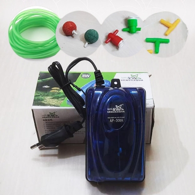 Picture of Venus Aqua (AP-308A) High-Quality Aquarium Air Pump (Single Output) + Fish Tank Oxygen Pump with Air Bubbling Stone Accessories