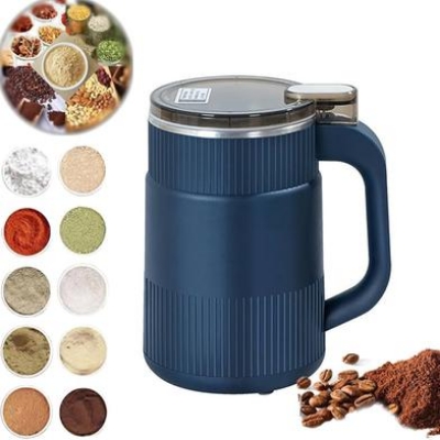 Picture of Grinder Household Small Powder Grinding Machine, Electric Mini Spice Grinder Add 5 Blades 304 Stainless Steel Grinding Fine Powder for All Kinds of Grains, Condiments, Coffee Beans (Blue)