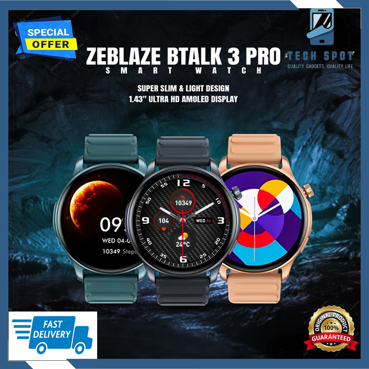 Picture of Zeblaze Btalk 3 Pro Smart Watch Amoled Display Slim & Light Design 24H Heart Rate Hi-Fi Bluetooth Phone Calls Ultra-long 14 day Battery Life