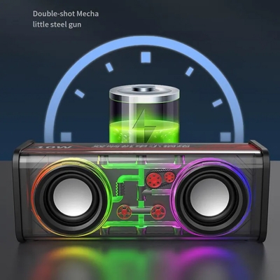 Picture of Macha A88 Transparent 10W Wireless Speaker Dual TWS Series Surround TF Card Double Horn RGB Lighting Mode Bluetooth Speaker