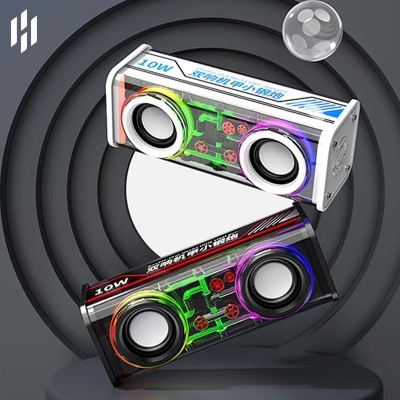 Picture of Macha A88 Transparent 10W Wireless Speaker Dual TWS Series Surround TF Card Double Horn RGB Lighting Mode Bluetooth Speaker