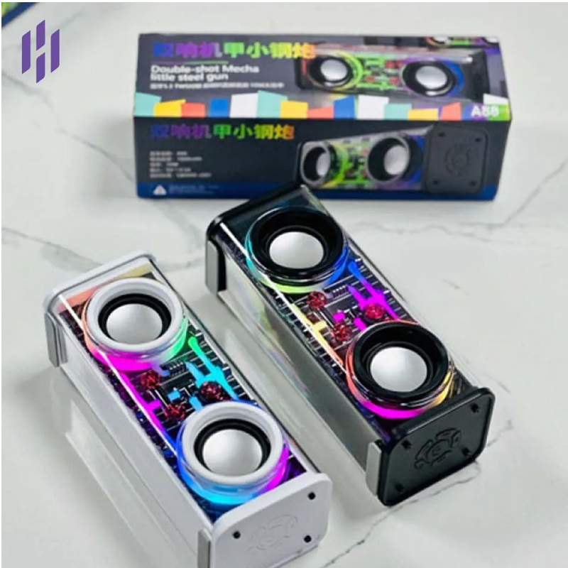 Picture of Macha A88 Transparent 10W Wireless Speaker Dual TWS Series Surround TF Card Double Horn RGB Lighting Mode Bluetooth Speaker