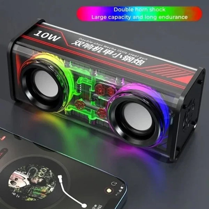 Picture of Macha A88 Transparent 10W Wireless Speaker Dual TWS Series Surround TF Card Double Horn RGB Lighting Mode Bluetooth Speaker