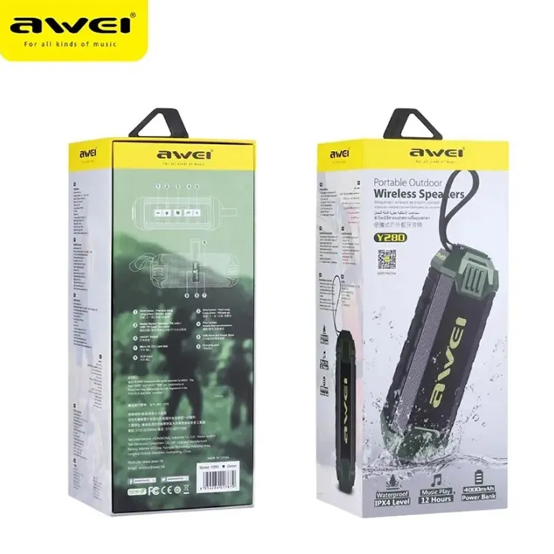 Picture of Awei Y280 Portable Bluetooth 5.0 Speaker Wireless Soundbox Outdoor Loud Subwoofer IPX4 Waterproof Speaker 12-Hour Play Time