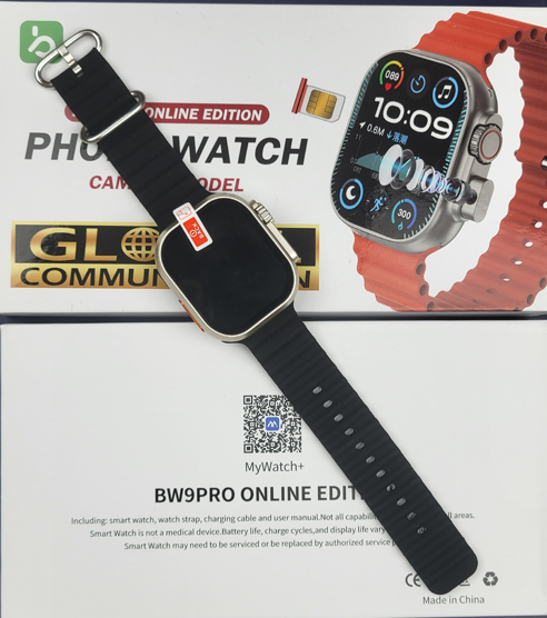 Picture of 2024 Sim Insert BW9-SIM Card Smartwatch / Smart Barry SM401 +camera + Smart watch ultra 2.2 inch HD Display Smart watch Carbon Free pair strap  Ultra max smart watch HD 2.2 inch full touch screen with set strap and wireless charger for men's and boy's