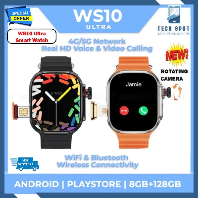 Picture of WS10 Ultra 5G Smart Watch RAM 8GB ROM 128GB Playstore Rotating Camera For Front And Rear 2.01 inch Big Display IP67 Waterproof 800mAh Battery Heart Rate Monitoring Wifi Bluetooth supported Video Calling Android Smartwatch