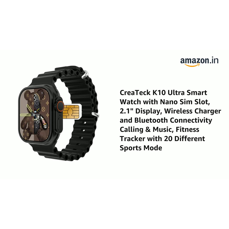 Picture of K10 Ultra Smartwatch: SIM Support, Fitness Tracking Smart Watch 2.1" Display, Wireless Charger and Bluetooth Connectivity Calling & Music Smartwatch