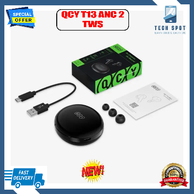Picture of QCY T13 ANC 2 TWS Earphones 2nd Generation 4 Mic 28dB ANC Up to 30 hours Playtime with ANC off BT 5.3 68ms Gaming Mode IPX5 Waterproof 10mm Dynamic Driver Wireless Bluetooth Earbuds