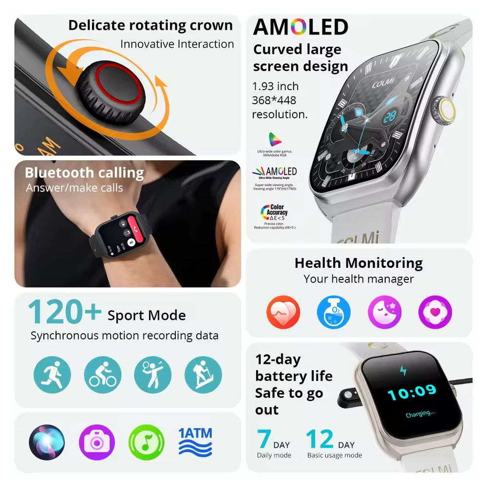 Picture of Colmi P86 Curve Super Amoled Display Smartwatch Bluetooth Calling, Fitness Tracker and Health Monitoring Smart Watch