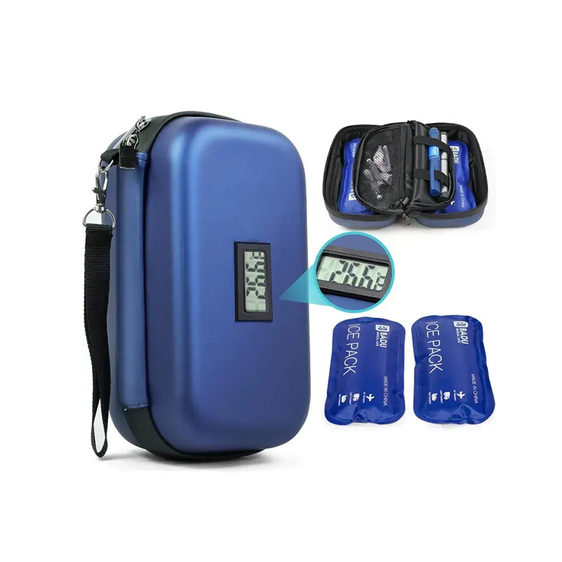 Picture of Insulin Cooler Travel Case TSA Approved Refrigerated Medicine Cooler for Travel w/Thermometer Temperature Display Diabetic Travel Case Bag w/2 Reusable Ice Packs for Daily Life Trip, Blue