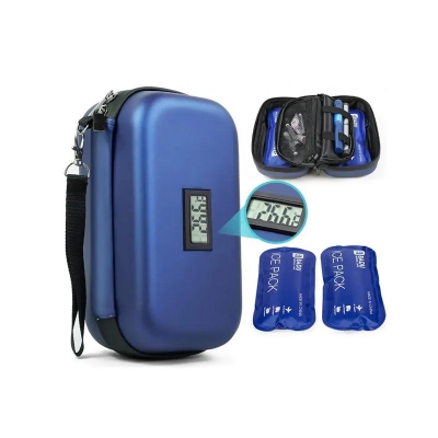 Picture of Insulin Cooler Travel Case TSA Approved Refrigerated Medicine Cooler for Travel w/Thermometer Temperature Display Diabetic Travel Case Bag w/2 Reusable Ice Packs for Daily Life Trip, Blue
