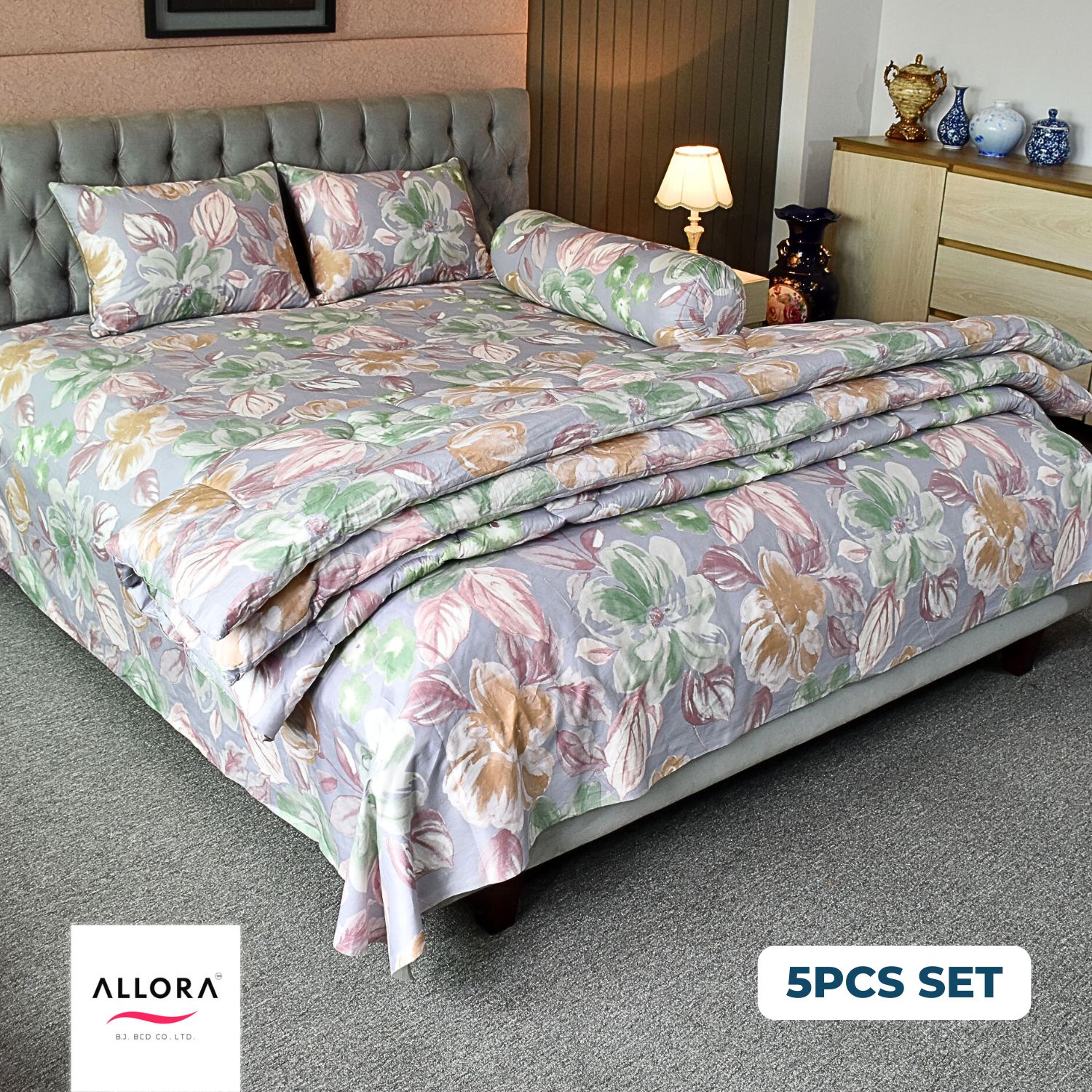Allora Watercolour Flora Comforter Bedding Set – Grey Purple (5Pcs) ALLORA BDonline shop bangladeshothoba.com