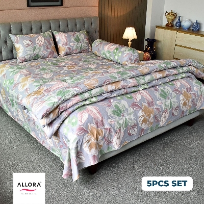 Allora Watercolour Flora Comforter Bedding Set – Grey Purple (5Pcs) ALLORA BDonline shop bangladeshothoba.com