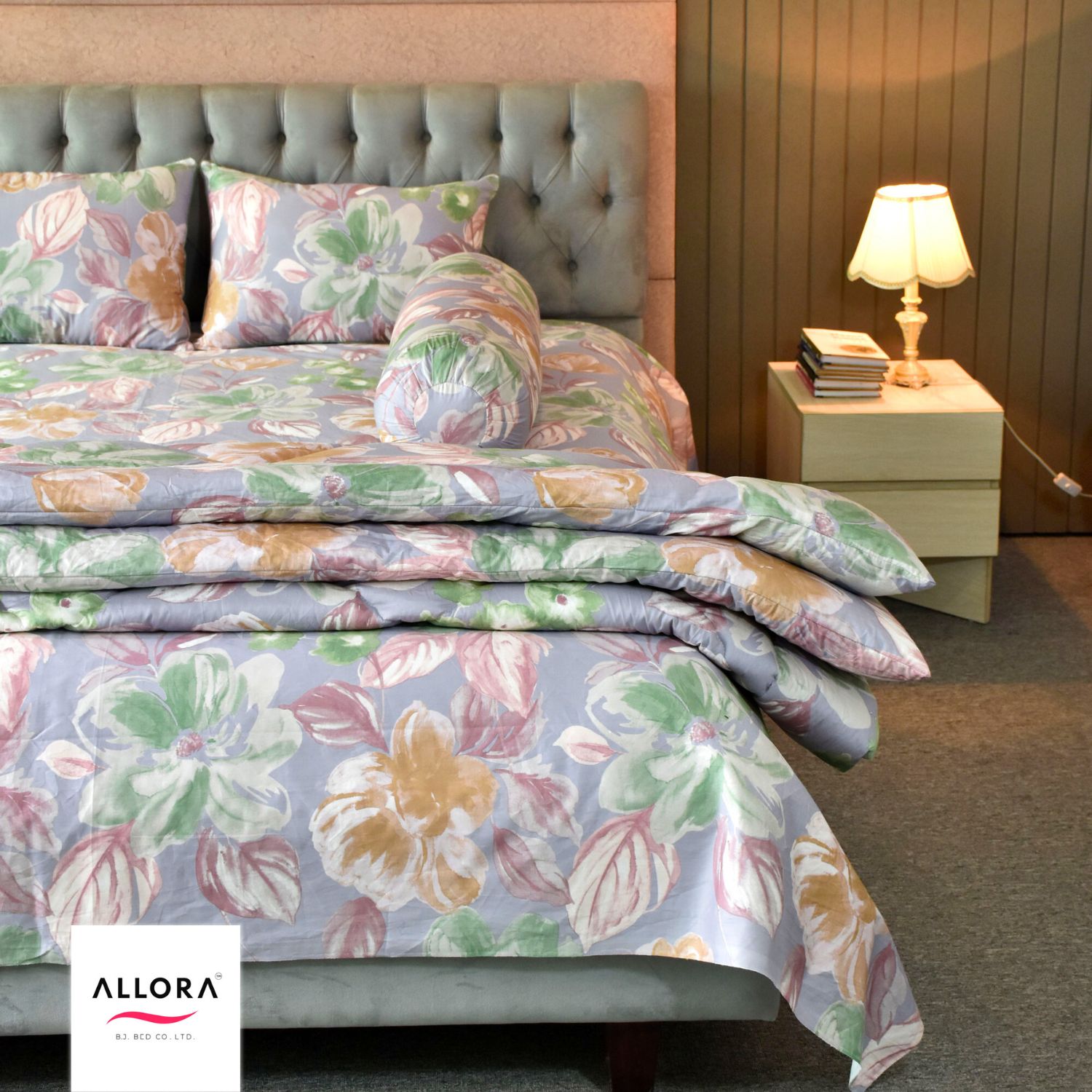 Allora Watercolour Flora Comforter Bedding Set – Grey Purple (5Pcs) ALLORA BDonline shop bangladeshothoba.com
