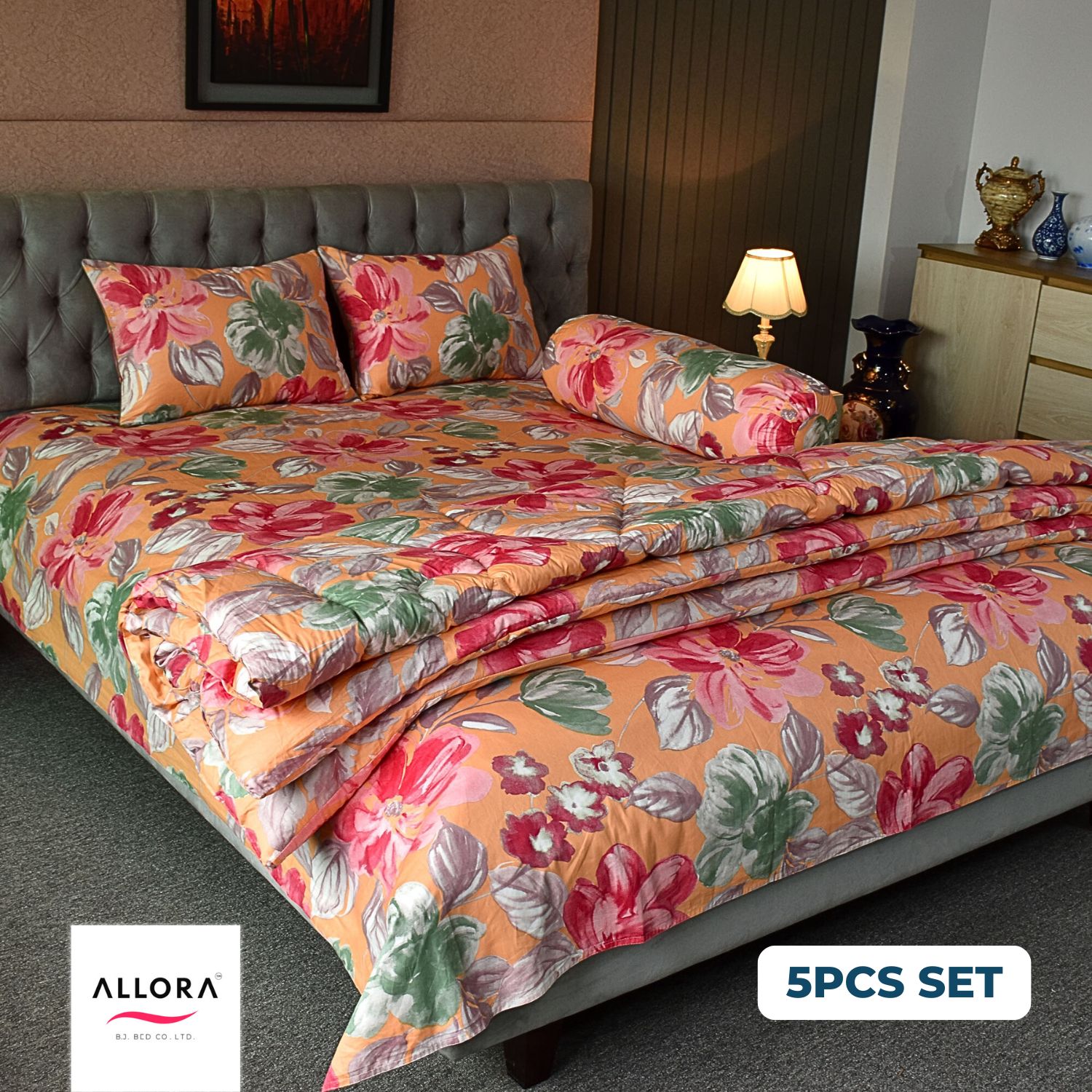 Allora Watercolour Flora Comforter Bedding Set – Orange (5Pcs) ALLORA BDonline shop bangladeshothoba.com