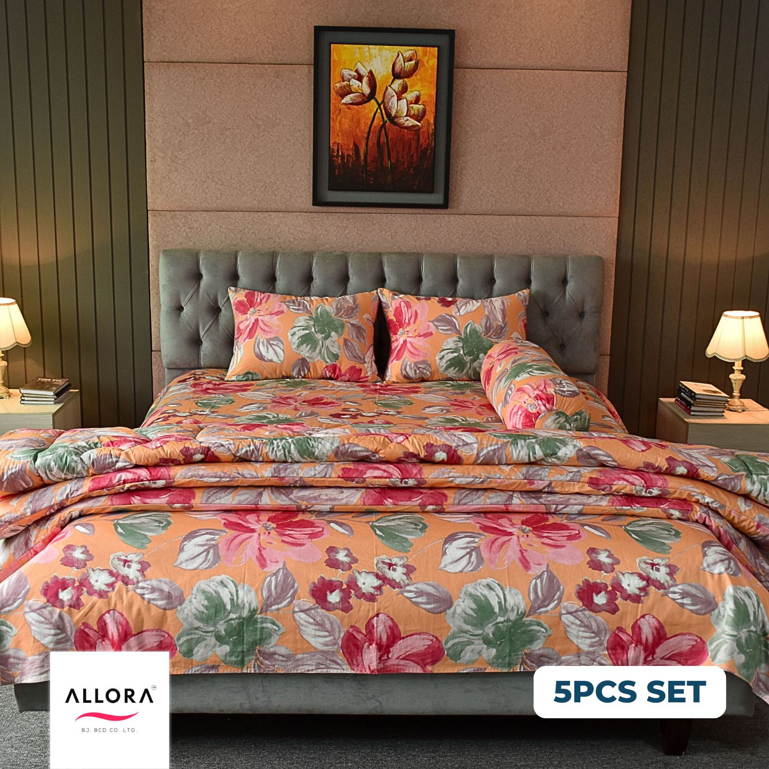 Allora Watercolour Flora Comforter Bedding Set – Orange (5Pcs) ALLORA BDonline shop bangladeshothoba.com