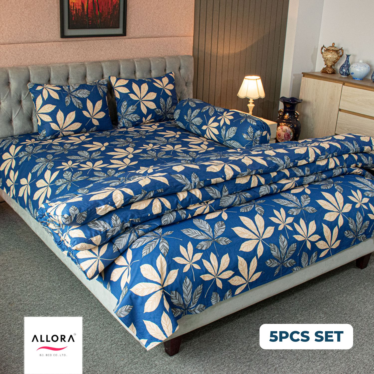 Allora Leafscape Comforter Bedding Set – Blue (5Pcs Set) ALLORA BDonline shop bangladeshothoba.com