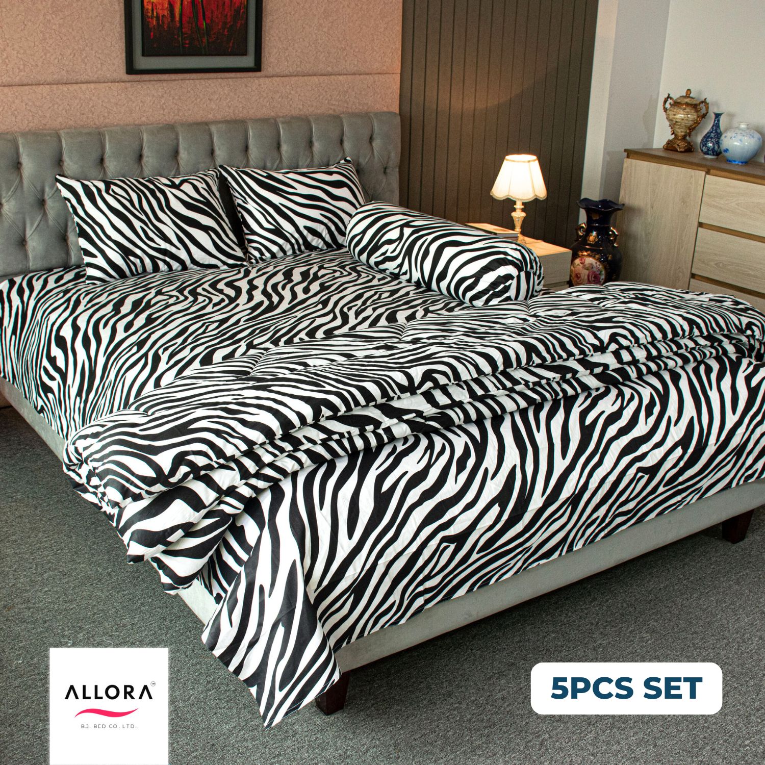 Zebra Print Allora Comforter Bedding Set – Black (5Pcs Set) ALLORA BDonline shop bangladeshothoba.com