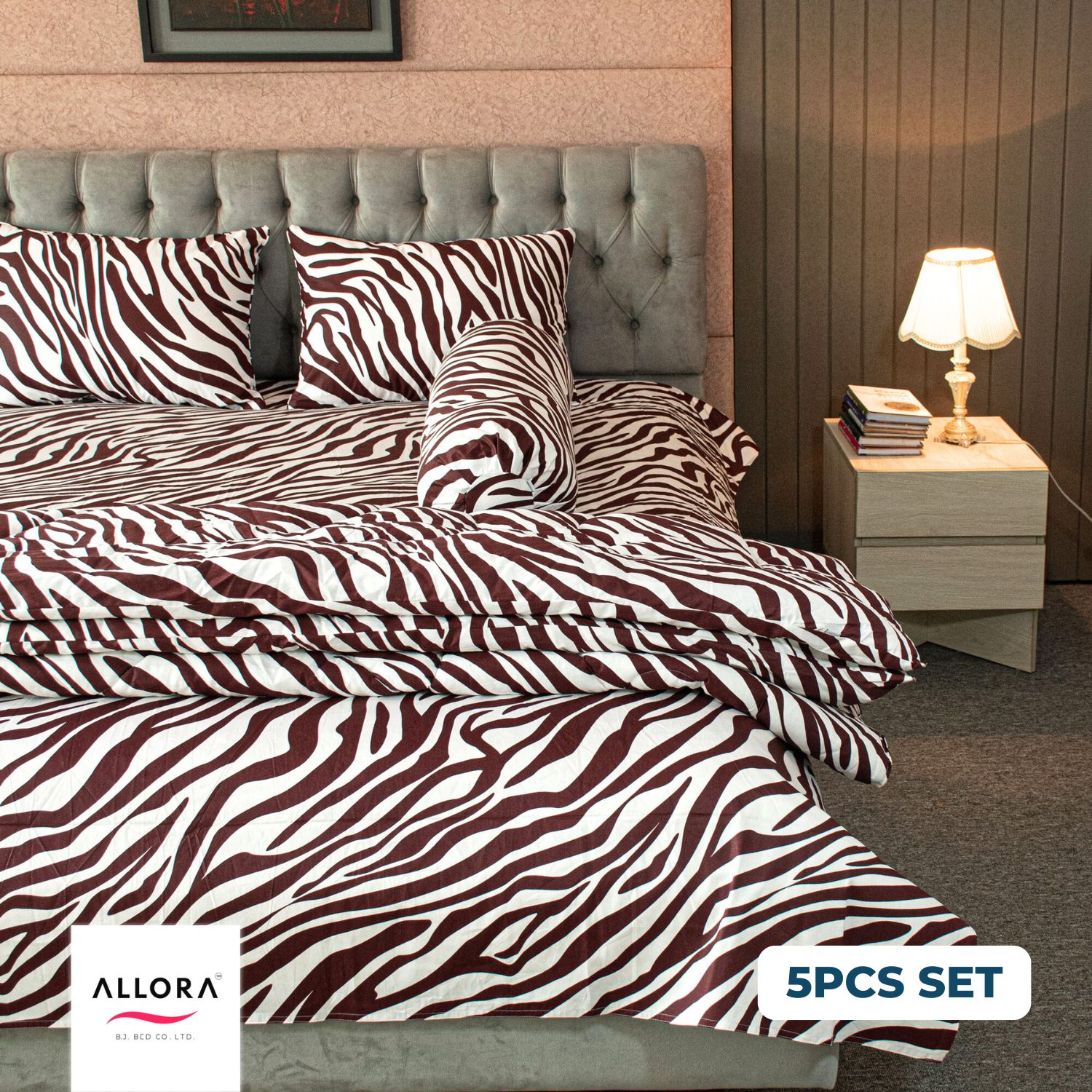 Zebra Print Allora Comforter Bedding Set – Maroon (5Pcs Set) ALLORA BDonline shop bangladeshothoba.com