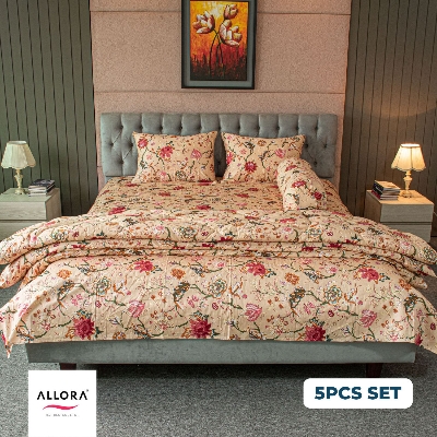 Floral Whisper Allora Comforter Bedding Set – Beige (5Pcs Set) ALLORA BDonline shop bangladeshothoba.com