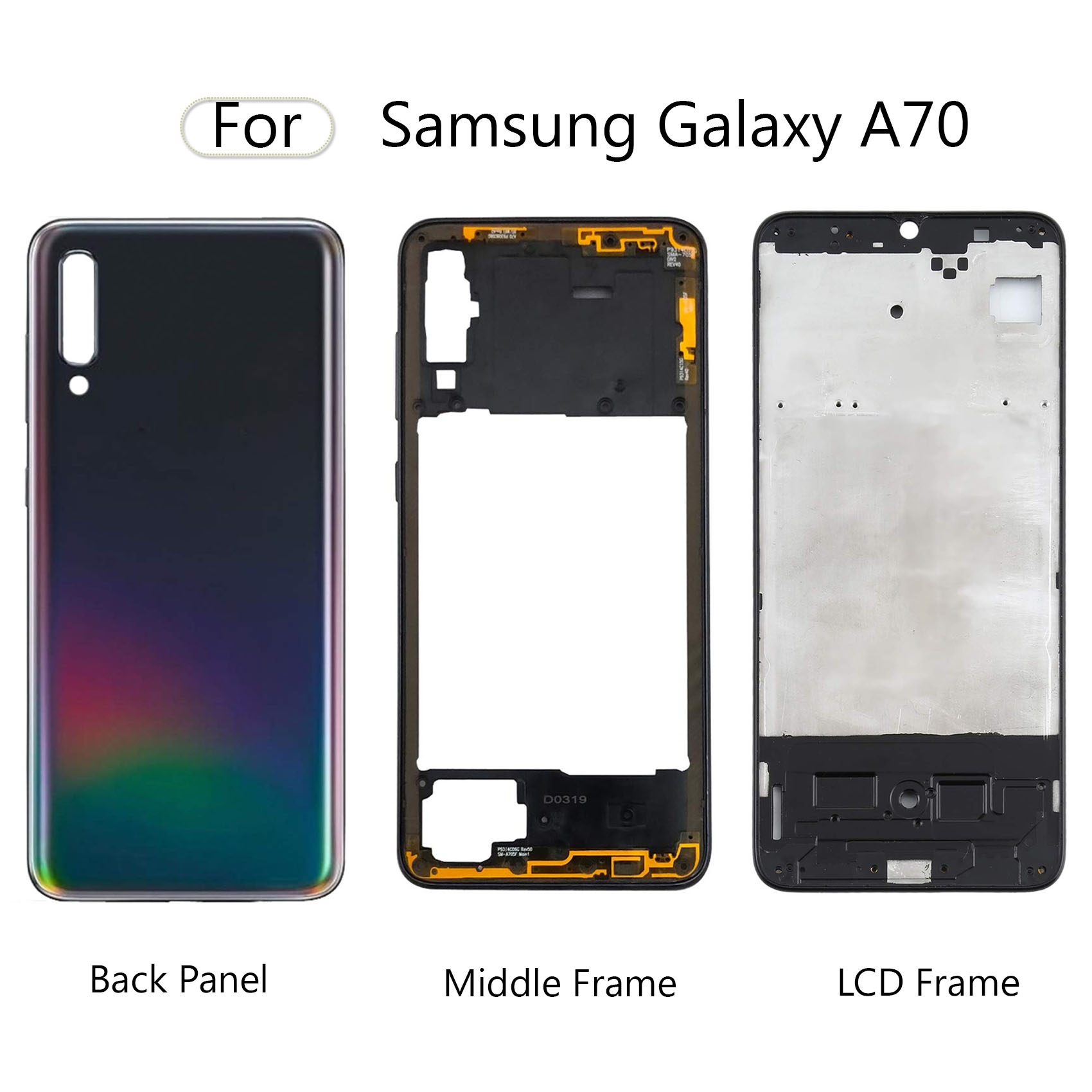 Picture of Full Body Housing For  Samsung Galaxy A10 A20 A30 A30s A50 A51 A60 A70 A10s A20s A50s Front LCD Frame Panel, Middle Bezel  Frame and Back Panel