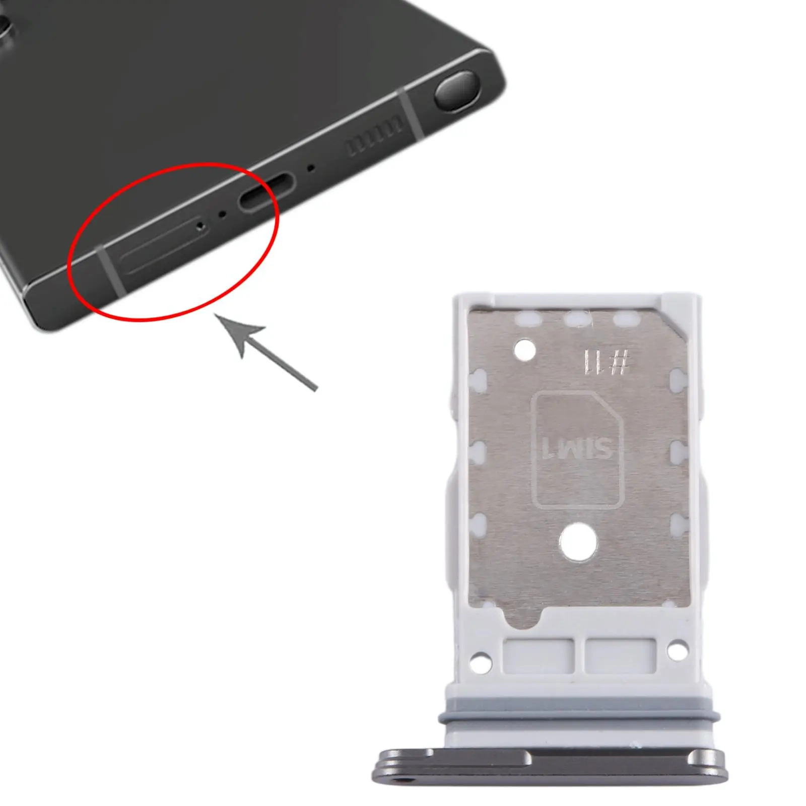 Picture of Samsung Galaxy S24 Ultra Dual SIM Tray Replacement Slot Holder for S24 Ultra 5G 6.8" S928U1 SM-S928U Tray Repair Part with Opening Needle (Sim Ejector)