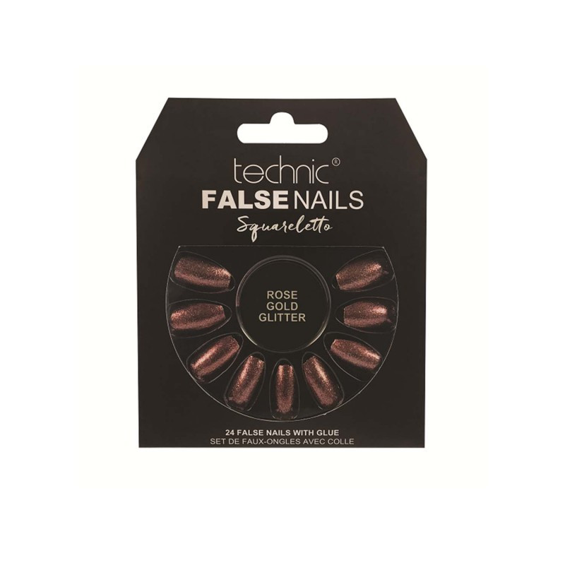 Picture of Technic Squareletto 24 False Nails With Glue - Rose Gold Glitter