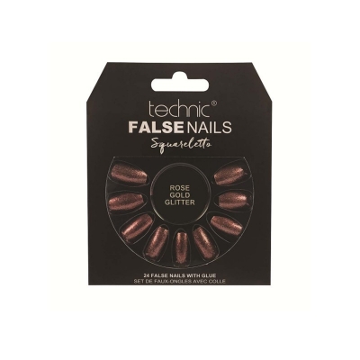 Picture of Technic Squareletto 24 False Nails With Glue - Rose Gold Glitter