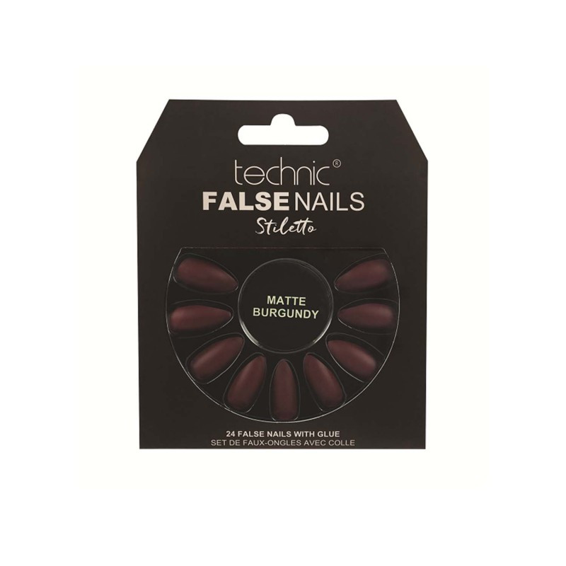 Picture of Technic Stiletto 24 False Nails With Glue - Matte Burgundy