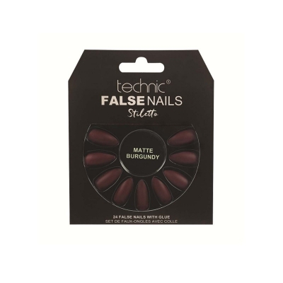 Picture of Technic Stiletto 24 False Nails With Glue - Matte Burgundy
