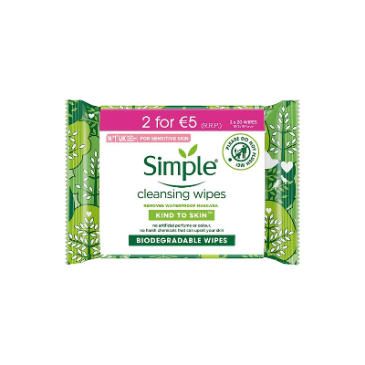 Picture of Simple Biodegradable Cleansing Wipes Twin Pack 20 Wipes