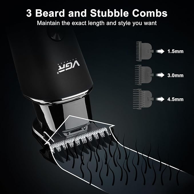 Picture of VGR V-937 Professional Corded & Cordless Hair Trimmer for Men, 500min Runtime, 2000mAh Lithium Battery, Low Noise, LED Display, USB Type-C Fast Charging, Beard & Body Groomer, Black