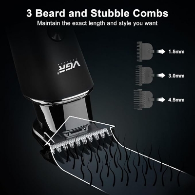 Picture of VGR V-937 Professional Corded & Cordless Hair Trimmer for Men, 500min Runtime, 2000mAh Lithium Battery, Low Noise, LED Display, USB Type-C Fast Charging, Beard & Body Groomer, Black