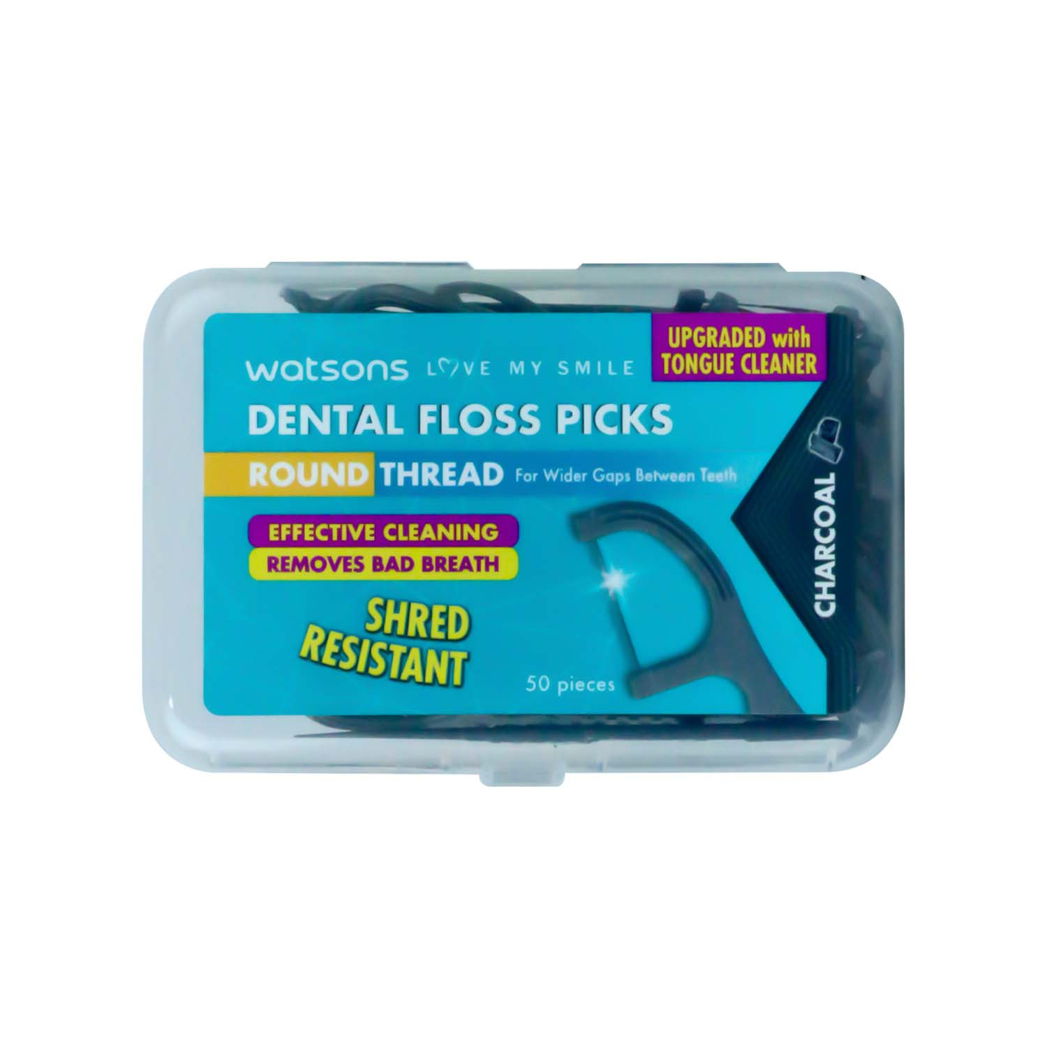 Picture of Watsons Dental Floss Picks Round Thread Toothpick Charcoal 50pcs