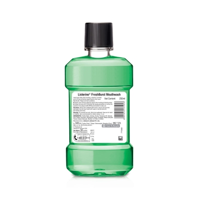 Picture of International European Product Listerine Fresh Burst Mouthwash Liquid, for fresh breath, Removes 99.9% Germs, 250ml